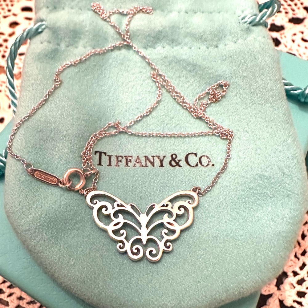 Tiffany & Co. Enchant Filigree Butterfly Pendant Necklace Sterling Silver 16" - Picture 4 of 8